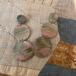 Artisan Made Clay Statement Earrings Swirl Glitter